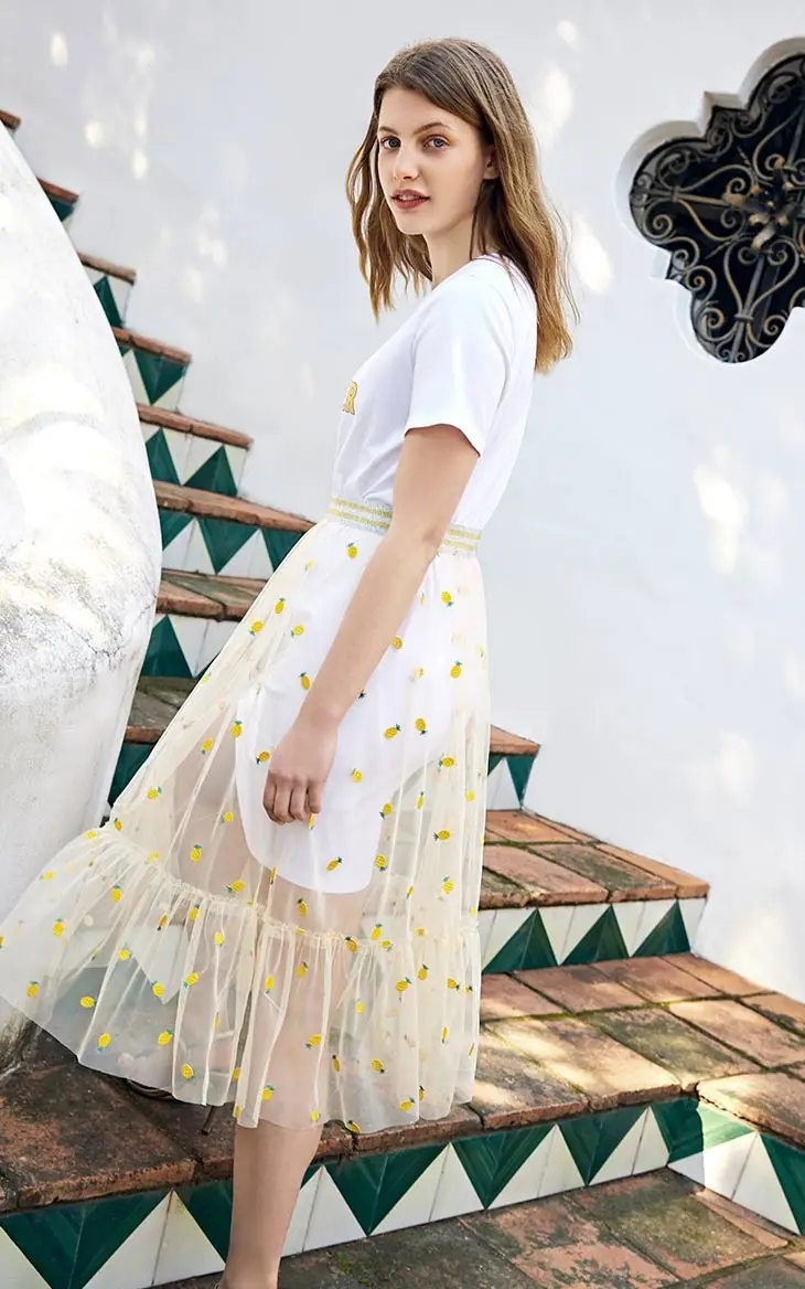 Vero Moda New Women's Mid-length True Two-piece Pineapple& Letter Pattern Dress | 319261515