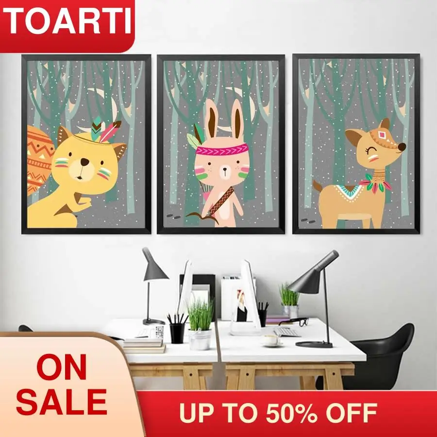 Лесной лисицы живопись на холсте с животными мультфильмы для детей спальни