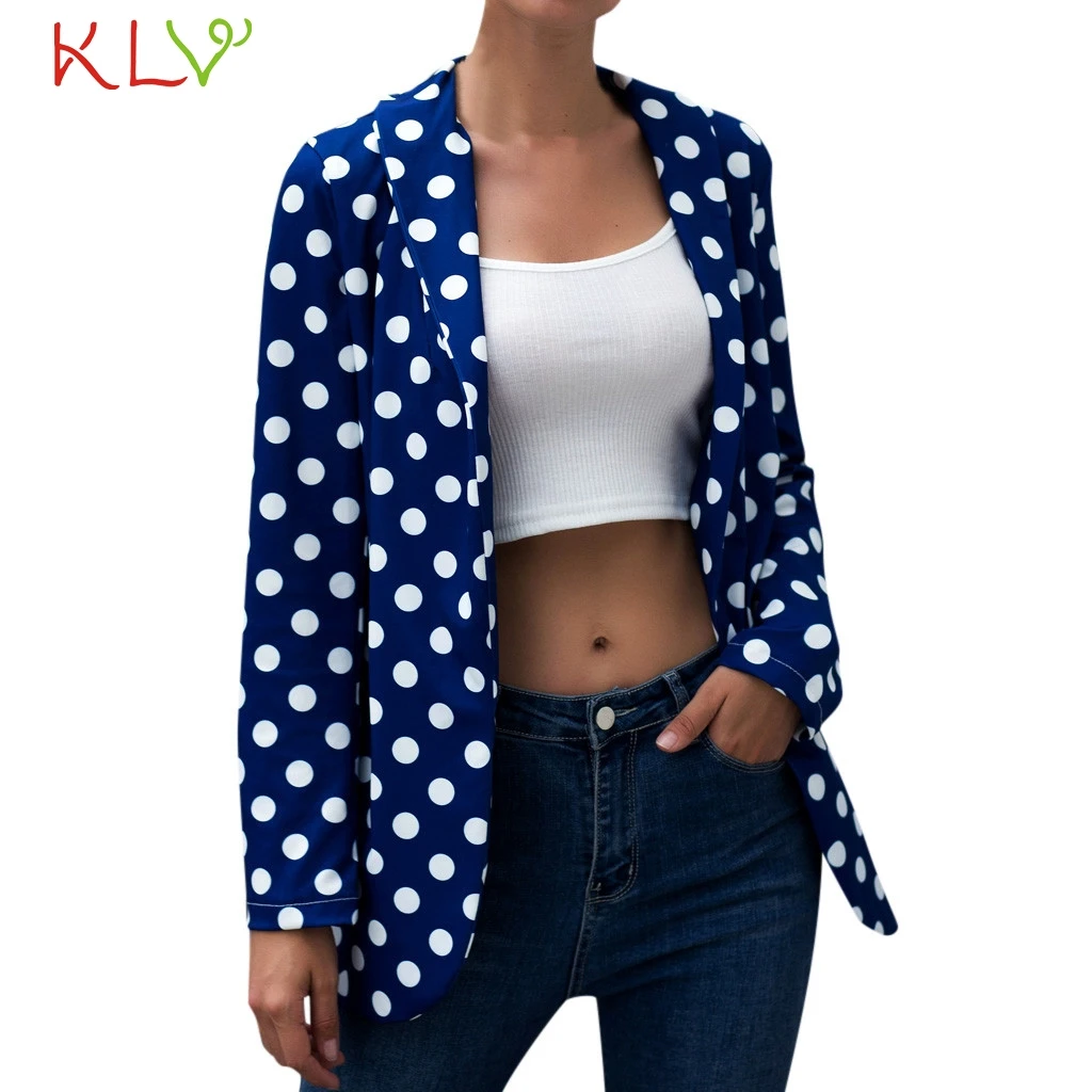 

Women Jacket Basic Lapel Dot Print Office Lady Suit Cardigan Casual Work Windbreaker Winter Fall 2019 Overwear Jackets Coat 19Ag