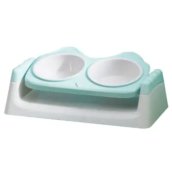 

Dog Cat Double Bowl with Raised Stand Pet Food Water Feeder 15° Tilted Dispenser