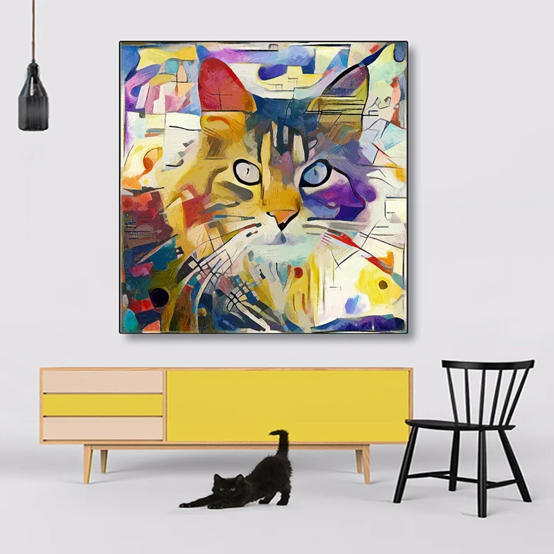 

Colorful Cat Animal Pictures Kandinsky Abstract Oil Painting Canvas Posters and Handmade painting Art Pictures For Living Room