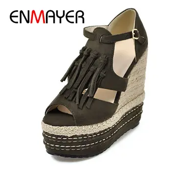 

ENMAYER PU Women Sandals Summer 2019 High Heel Gladiator Summer Shoes Casual Solid Fashion Women Sandals Size 34-39 LY1508