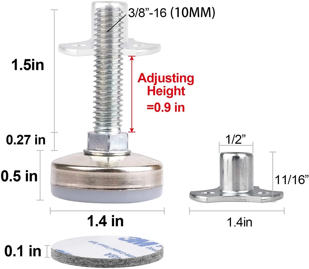 4Pcs Furniture Leveling Feet, Heavy Duty Adjustable Furniture Leg Levelers ​for Tables Chairs Cabinets Sofa Raiser,Load 1320LB