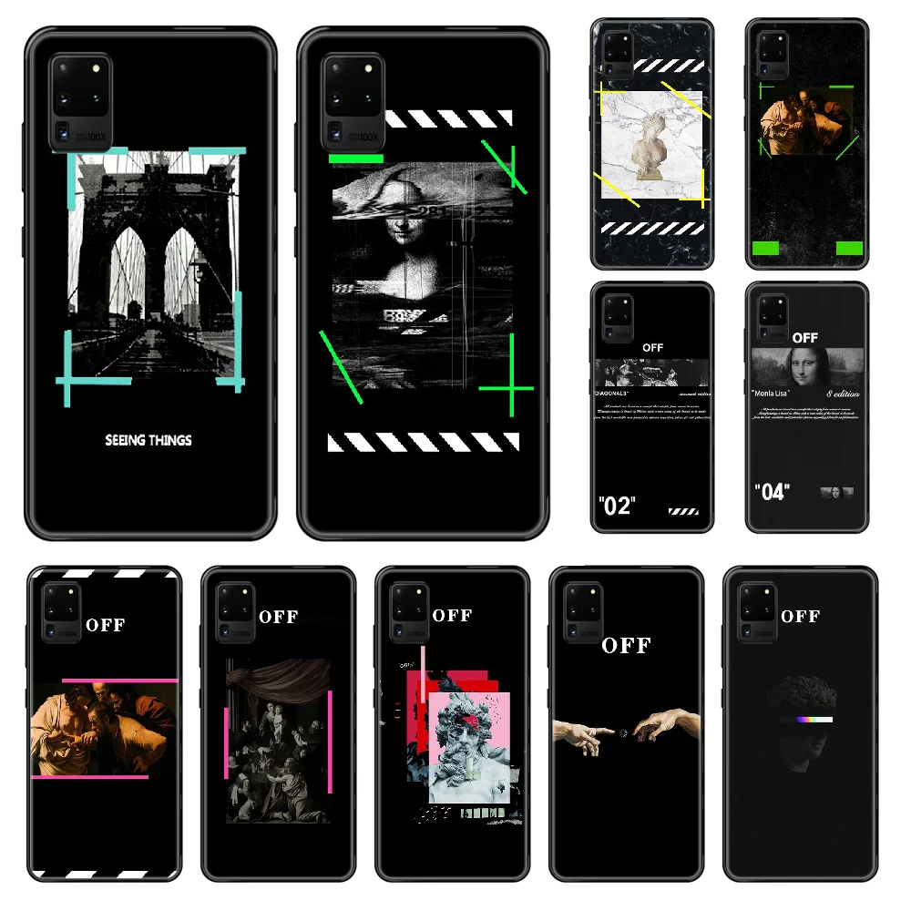 

Fashion Brand OFF Phone case For Samsung Galaxy S 3 4 5 6 7 8 9 10 Plus Lite Edge black trend funda fashion cell cover silicone
