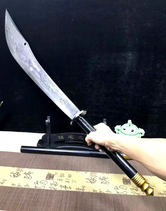 Hand-Forged WUSHU Broadsword Sword Katana Carven Tiger Kung Fu Da Dao Saber