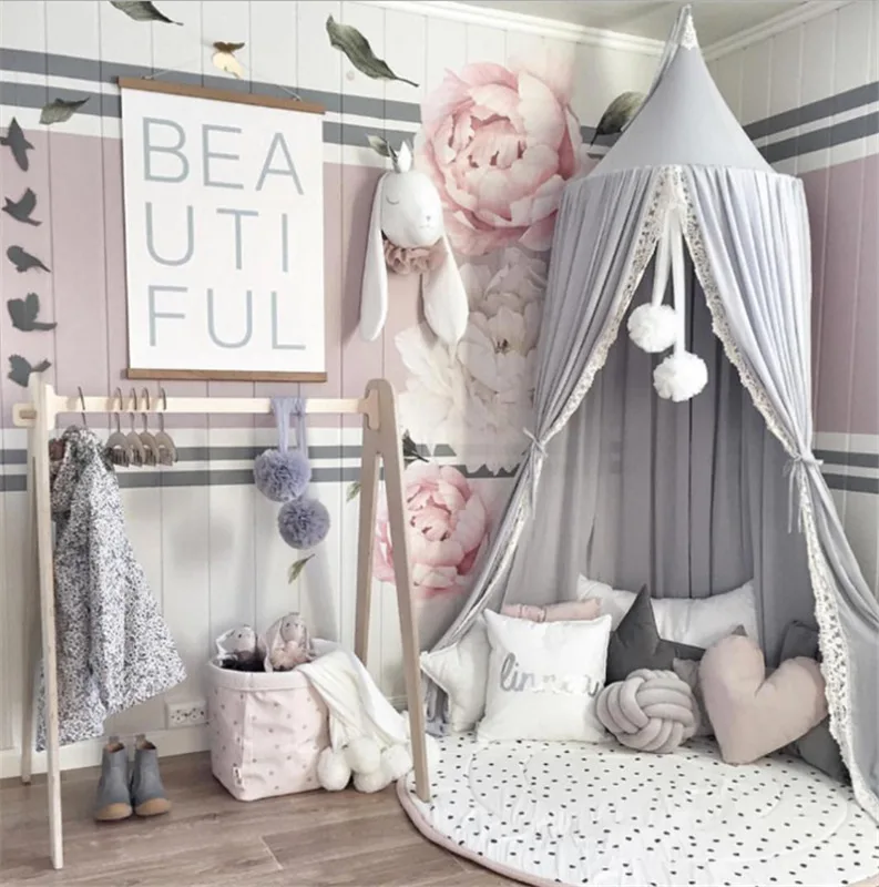 Hanging Kids Baby Bedding Dome Bed Canopy Cotton Mosquito Net Bedcover Curtain For Baby Kids Reading Playing Home Decor 3Colors Hanging Kids Baby Bedding Dome Bed Canopy Cotton Mosquito Net Bedcover Curtain For Baby Kids Reading Playing Home Decor 3Colors