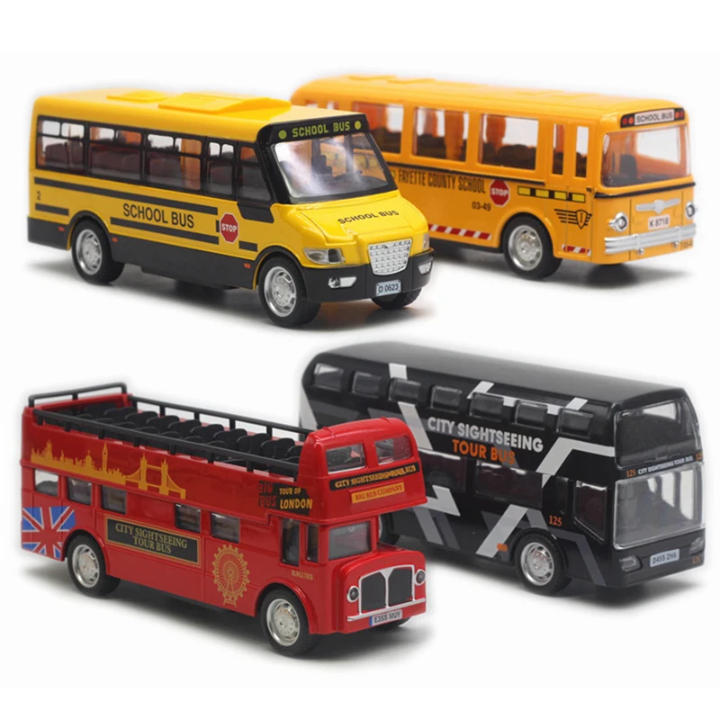 

Four-piece alloy city sightseeing Tour Bus set gift box school bus simulation model christmas toys