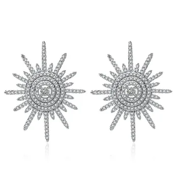 

European 925 Silver Crystal from Swarovskis Simple Wild Silver Needle Anti-allergic Sweet Sunflower Hanging wedding Earrings