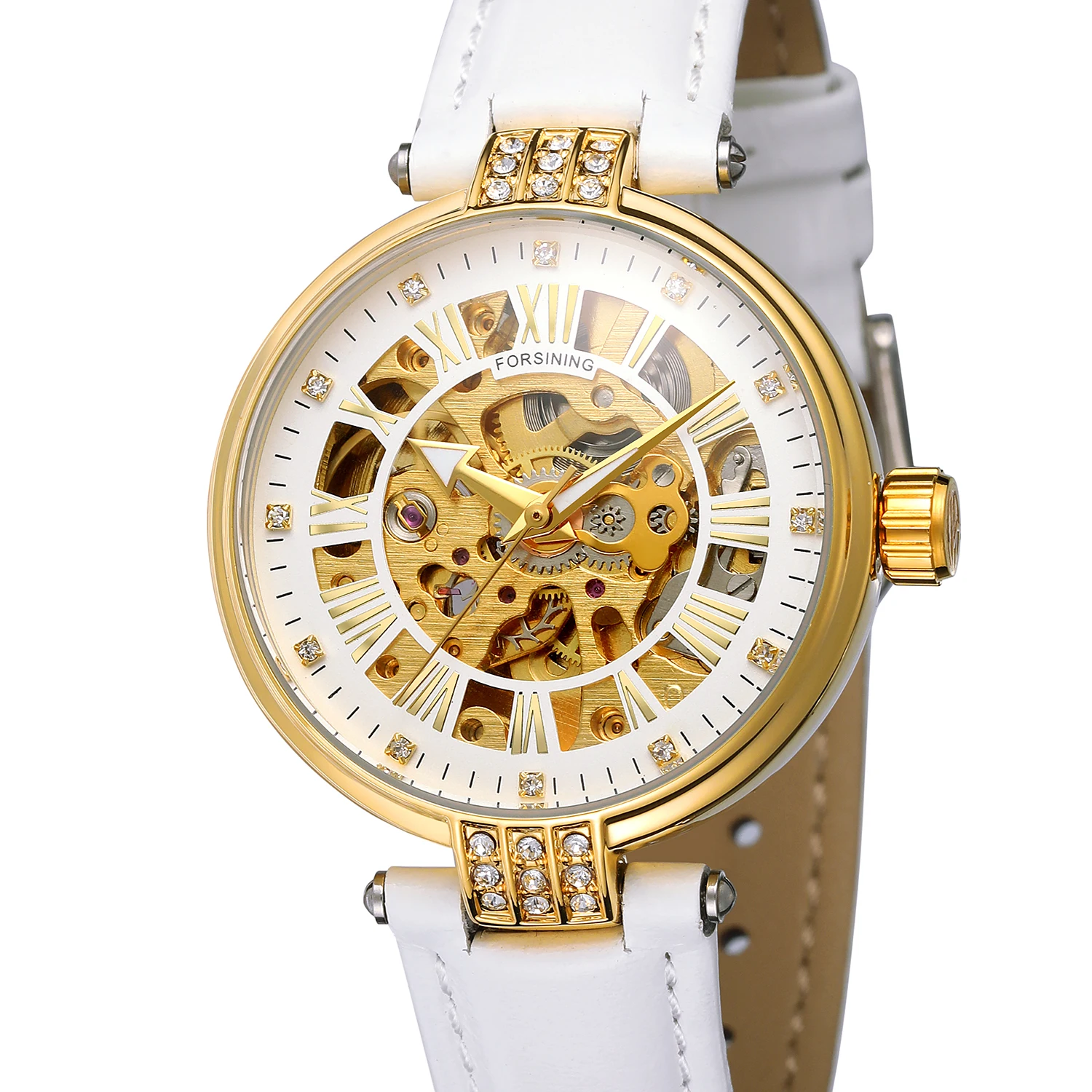 Женские часы Механические наручные часы женские часы со стразами белый женский кожаный браслет часы со скелетом автоматические часы