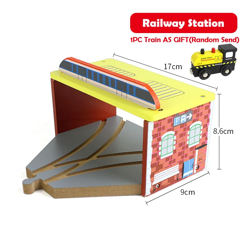 Wooden Track Railway Accessories Bridge Train Station Tunnel Cross Compatible All Brands Wood Track Educational Toys for Kids 6