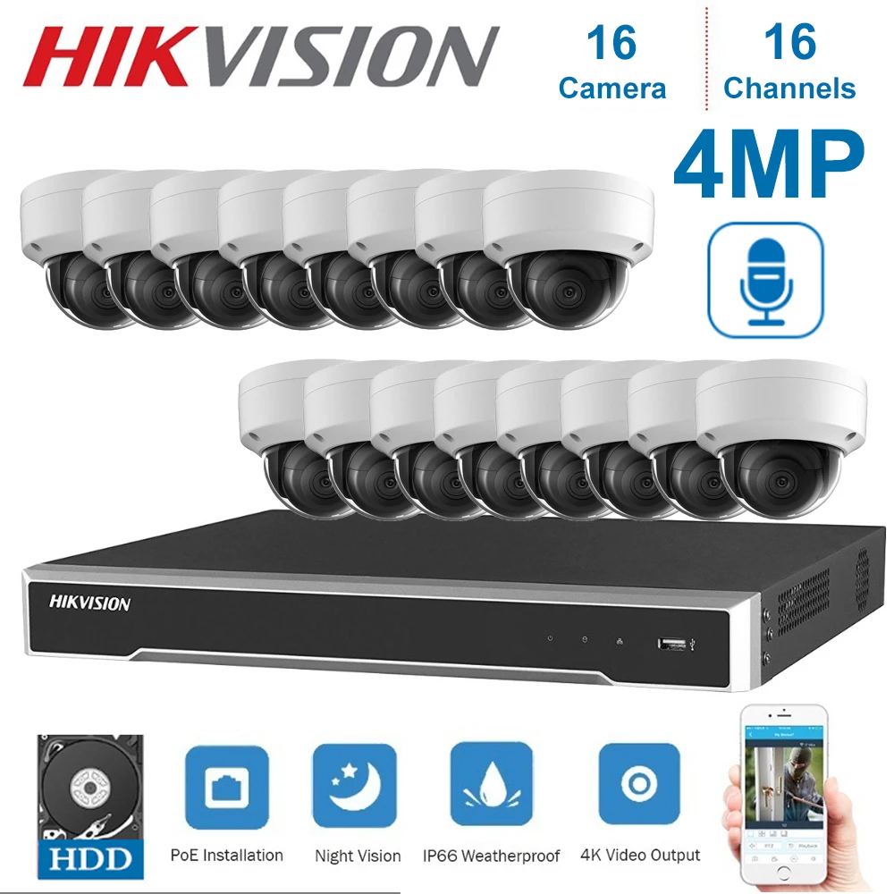 

16CH Hikvision POE NVR Surveillance match 4MP audio IP Camera Network video Dome night vision CCTV Security System Kits