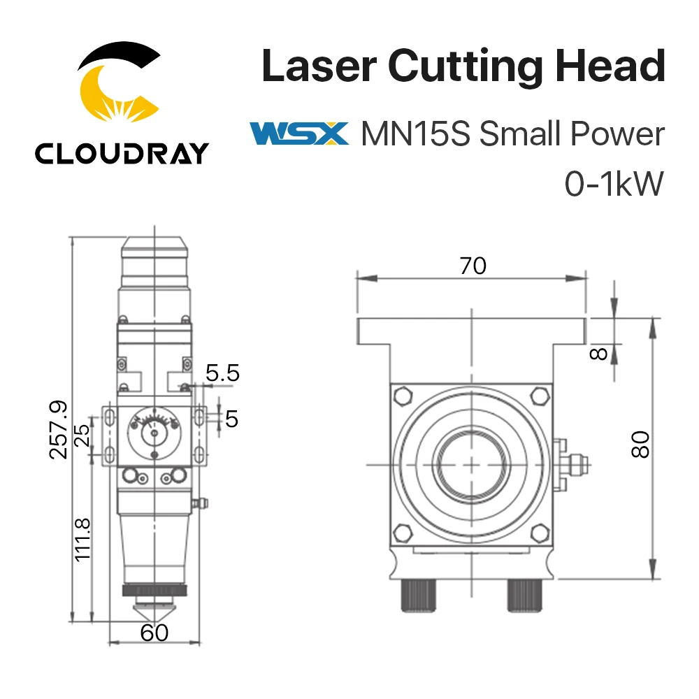 Cloudray WSX 0-1KW MN15S маленькая мощность волоконная Лазерная режущая головка Максимальная мощность лазера 1000 Вт для резки металла