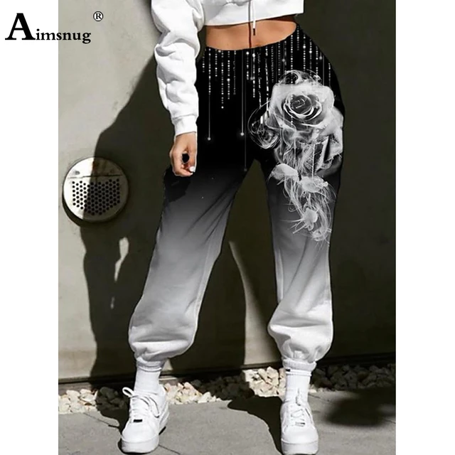 2021 Autumn Boho Flower Print Pants Women Fashion Harem Pants Casual All-matched Loose Elastic Waist Trousers Plus Size S-5XL black