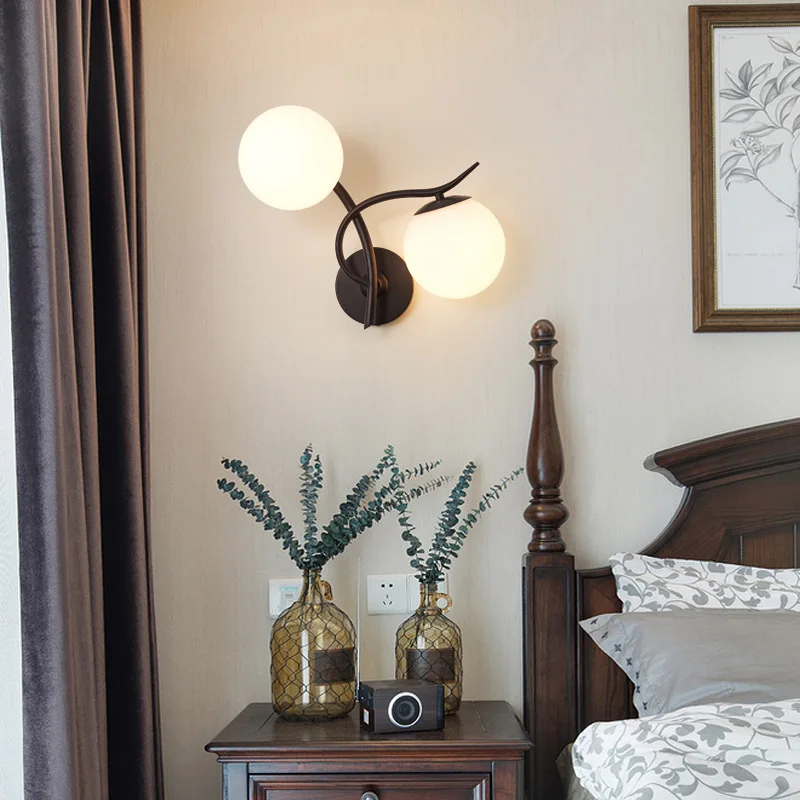 Contracted American-style wall light Bedroom headboard glass wall lamp living room TV background wall hallway wall lamp