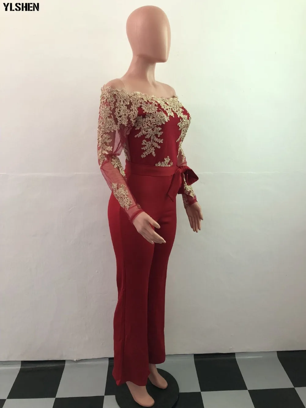 Women Jumpsuit Sexy Lace Ladies Jumpsuits Party Casual Wide Leg Overalls Off Shoulder Long Sleeve Romper Skinny Rompers Trousers 51