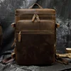 Leather Men travel backpack crazy horse Genuine leather large Knapsack fit 15.6