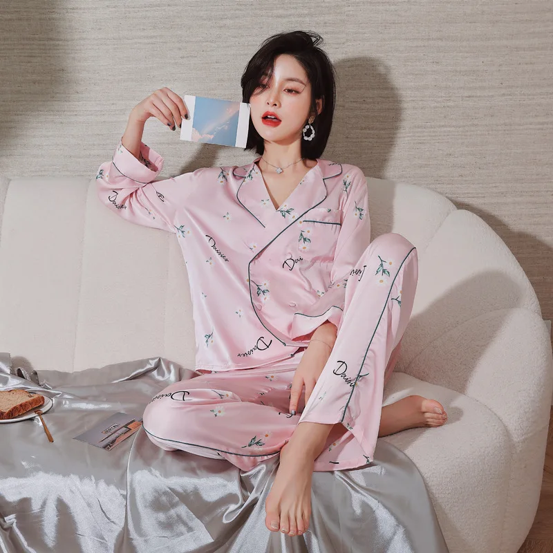 

Women's pajamas spring and summer 2020 new Korean ice and snow silk two-piece suit silk thin section casual outerwear
