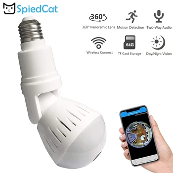 

360 Degree Panoramic Fisheye HD Lens WiFi Wireles Motion Detection Night Vision E27 Smart Bulb Camera Home Security Surveillance