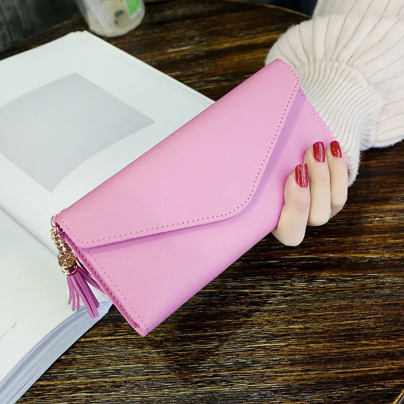 CherryPink Модный длинный кошелек, женские кошельки с кисточками, кошелек для монет, держатель для карт, женские кошельки, высокое качество, клатч, сумка для денег, кожаный кошелек - Цвет: CherryPink