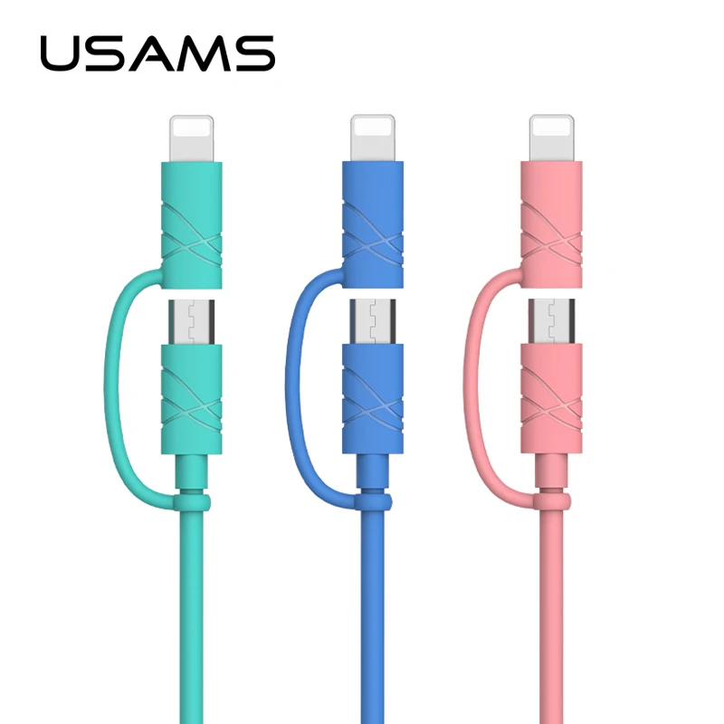 Кабель Micro USB USAMS 2 в 1 для Xiaomi 2A кабель быстрой зарядки мобильный телефон iPhone 6 7 plus ios