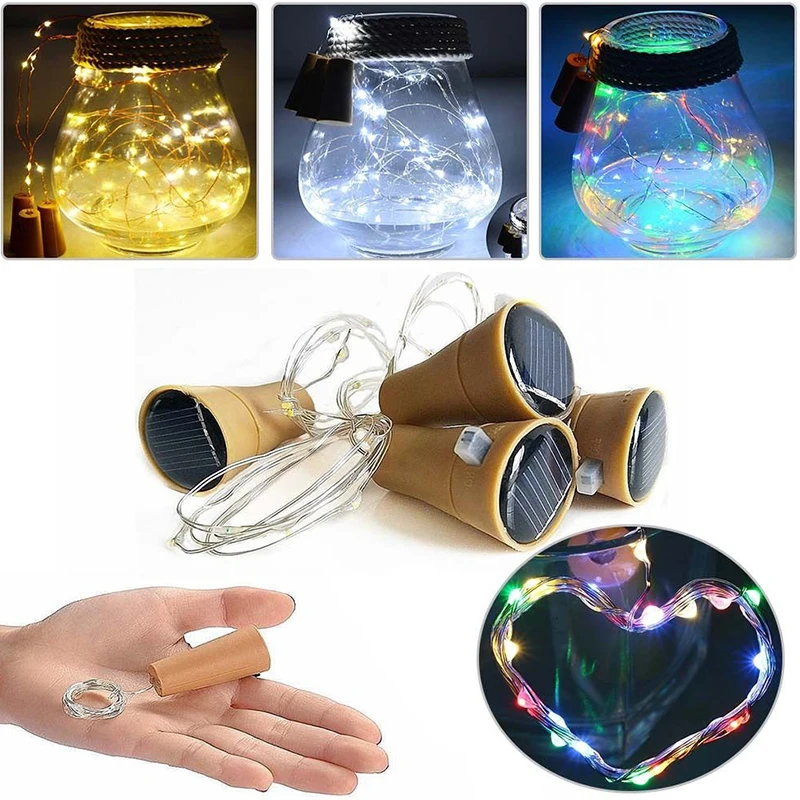 

1M 10 LED Copper Wire Wine Bottle LED String Solar Powered Glass Wine Cork Lamp For Christmas Wedding Holiday Decoration