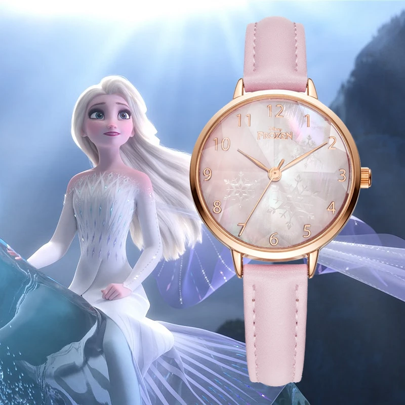 

Frozen Elsa Princess Diamond Cut Shine Snowflake Pretty Girl Kids Watches Ladies Leather Quartz Watch Luxury Fashion Women Clock