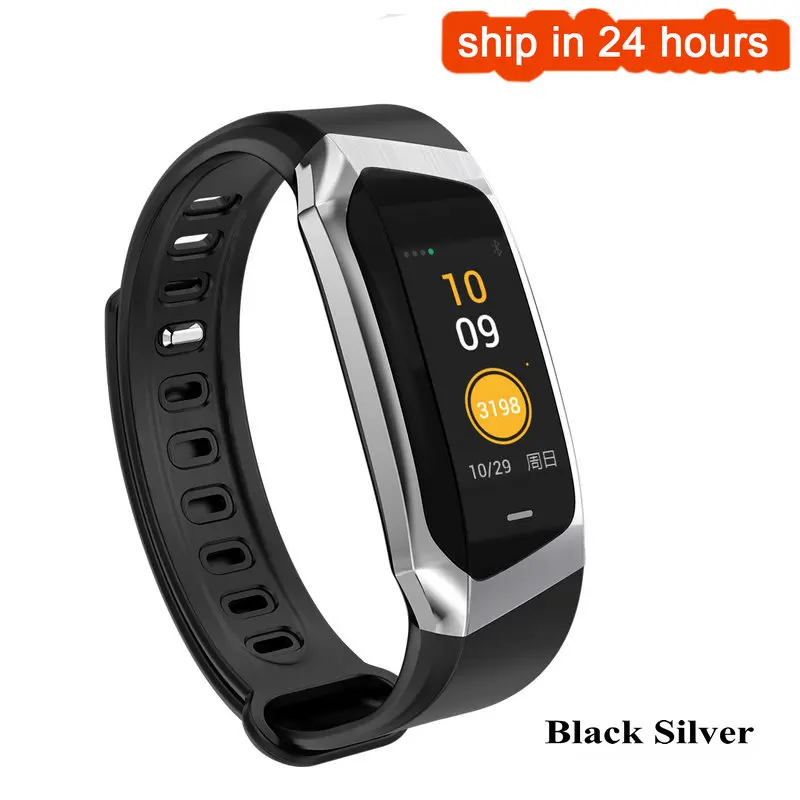 Black Silver Smart Band E18 цветной сенсорный экран ip67 Водонепроницаемый кровяное давление кислородный пульсометр спортивный браслет Talk Band Mi 3 4 - Цвет: Black Silver