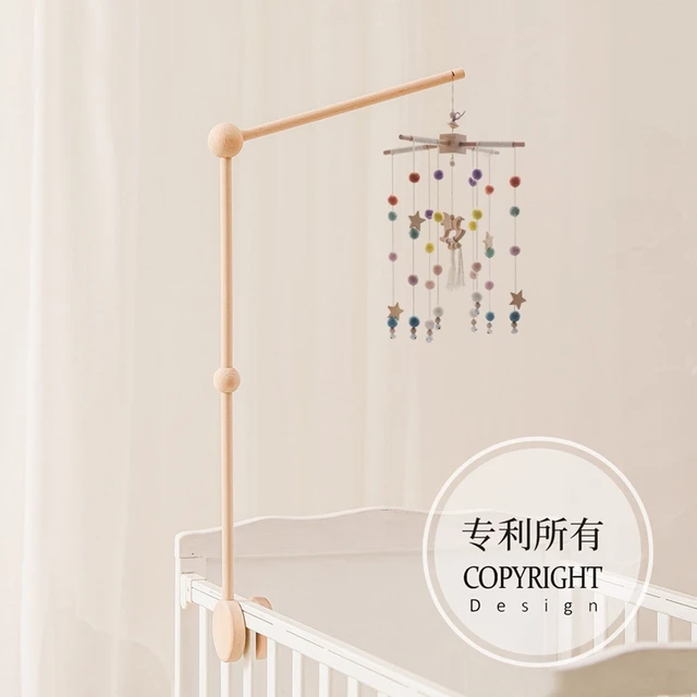 Let's Make  Baby Wooden Bed Bell Bracket Mobile Hanging Rattles Toy Hanger Baby Crib Mobile Bed Bell Wood Toy Holder Arm Bracket 2