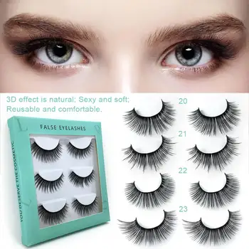 

3 Pairs 4 Styles 3D Faux Mink Hair Soft False Eyelashes Fluffy Wispy Thick Lashes Handmade Soft Eye Makeup Extension Tools black