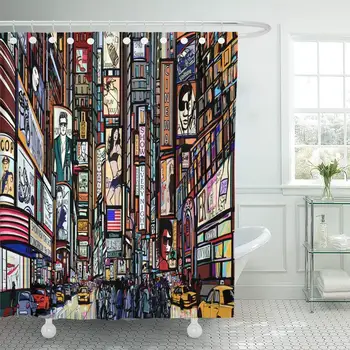 

Black Urban of Street in York City Times Manhattan Shops Shower Curtain Bathroom with Hooks,Waterproof Polyester Curtain
