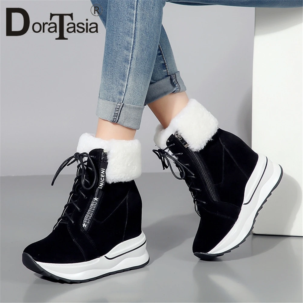 

DORATASIA 32-40 New Height Increasing Sneakers Booties Ladies Cow Suede Ankle Snow Boots Women Winter Warm Fur Boots Shoes Woman