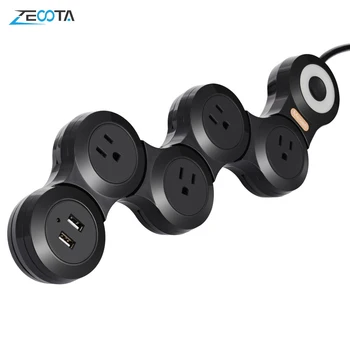 

Power Strip 4 Outlet Dual USB Ports Flexible Multifunctional Foldable Rotary Smart US Plug Socket 10A ON off Switch Button