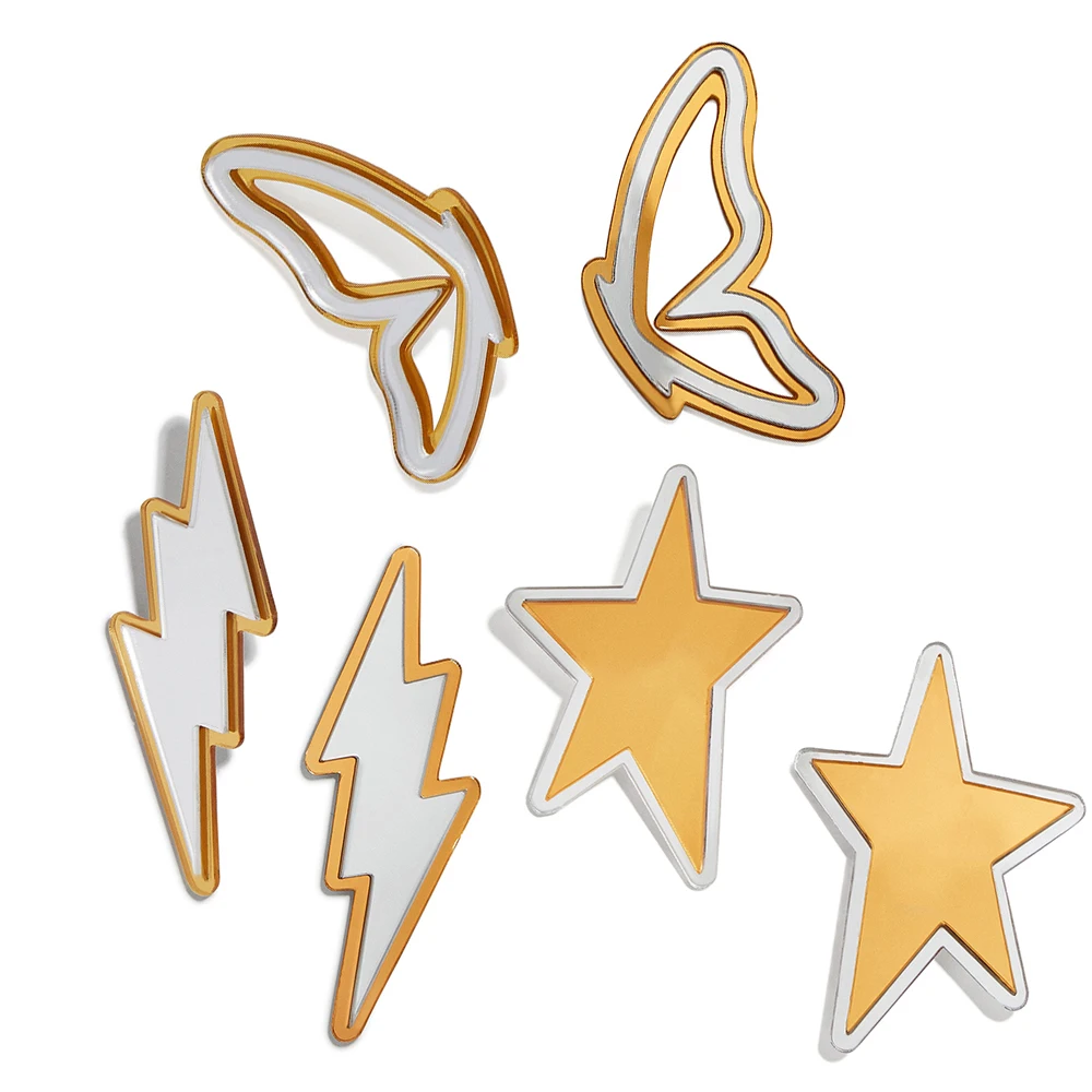 Модный дизайн золотой цвет. Полый Серьги в виде бабочек для женщин дизайн эффектные блестки молния Звезда крылья серьги-гвоздики