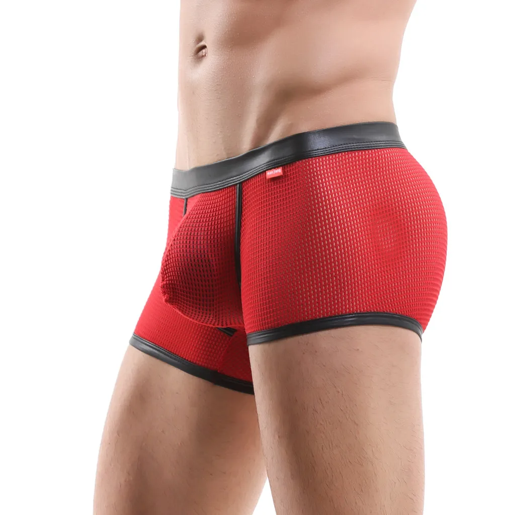 Men Mesh Hollow Bulge Pouch Boxer Ventilation Knicker Breathable Underwear Mid-Waist Pants An Comfortable Underpants#Y1