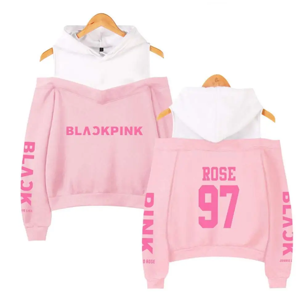 Mainlead Kpop черная розовая толстовка с открытыми плечами Lisa Rose Jennie Jisoo куртка - Цвет: Rose Pink1
