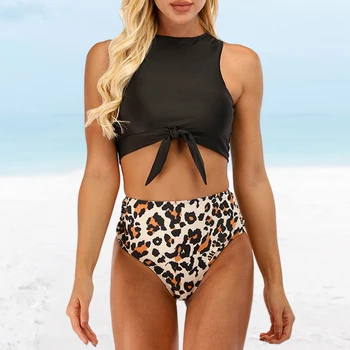 

2020 Sexy High Waist Bikini Swimwear Women High Neck Swimsuit Print Bikini Set Bathing Suits Beach Wear Swimming Suit For Women