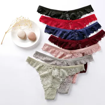

Women Panties Sexy G-String Underwear Female Panties Underpants 7 Solid Color Floral Lace Thongs Seamless Intimate Lingerie M-XL