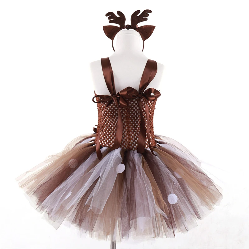 Deer Tutu Dress Baby Girls Dresses for Girls Halloween Costume For Kids Elk Cosplay Christmas Birthday Party Dress With Headband