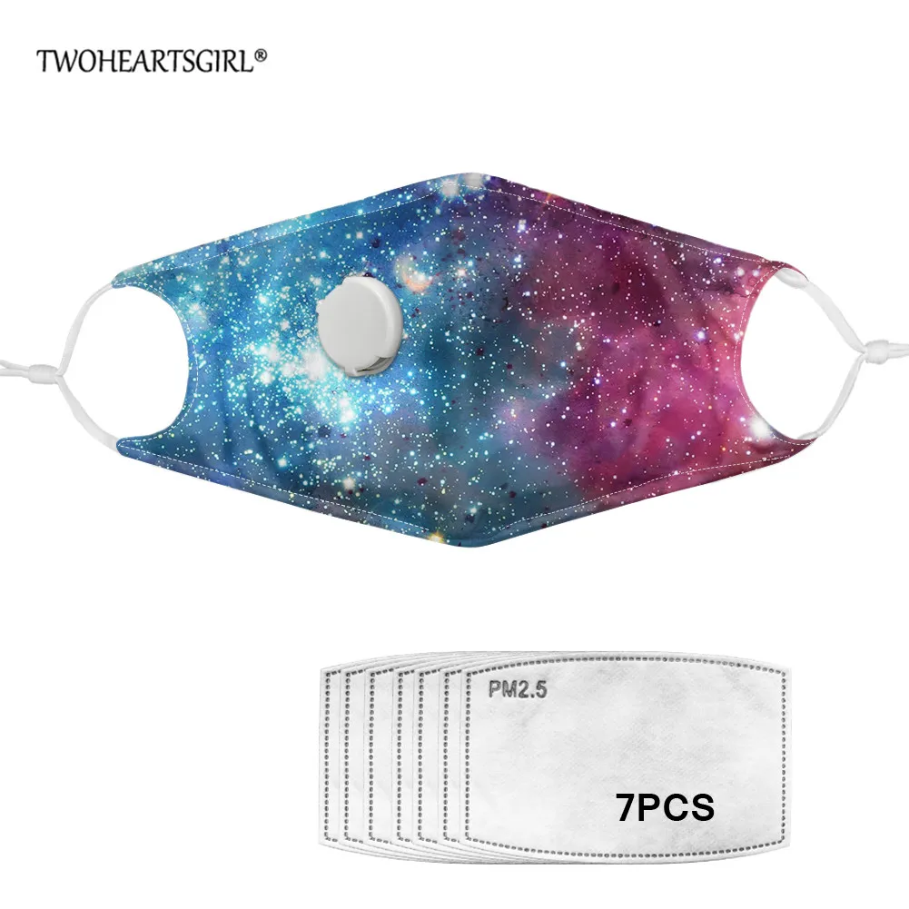 

Twoheartsgirl PM2.5 Unisex Mouth Mask Galaxy Star Print Masks with Valve 7pcs Filters Anti Dust/Haze Reusable Face Mask