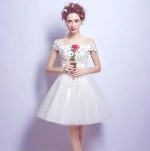 Белый Красные вечерние платья A-line robe de soiree Короткие Платья vestidos de festa - Цвет: Белый