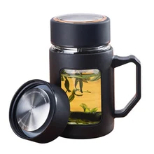 Стеклянная чашка с ручкой, крышка фильтра для мужчин и женщин, устойчивая к раздавливанию чашка для чая, офисные чашки, большая емкость@ LS