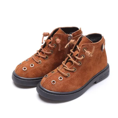 Brown single boots Зимняя обувь для мальчиков; хлопковая обувь с боковой молнией; детские ботинки; кожаные Нескользящие Детские кроссовки; ботинки для школьников; удобные ботинки; Botas - Цвет: Brown single boots