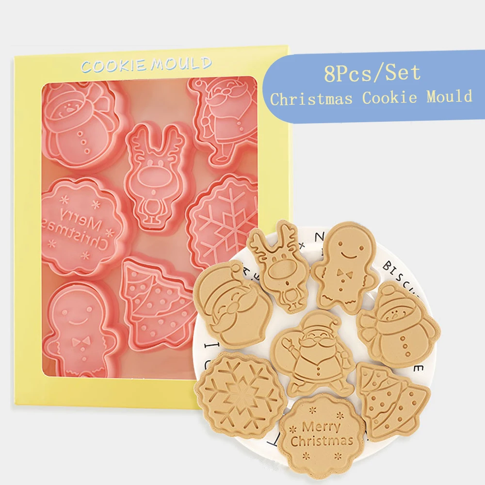 Christmas Mold Santa Claus Elk Snowflake Snowman Gingerbread Man Pattern Mold Biscuit Cookie Cutter Sugarcraft 8Pcs/Set