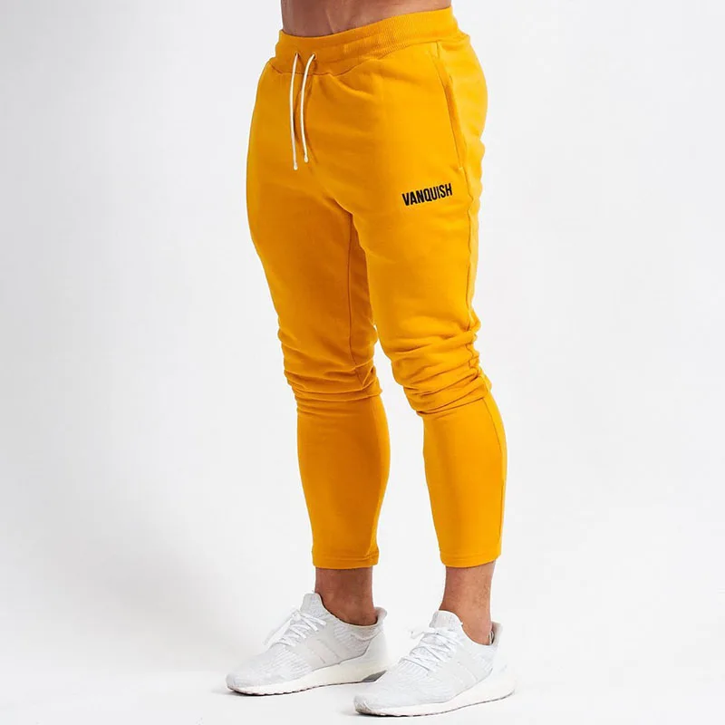 yellow Для мужчин, спортивные, для бега, тренировочные дышащие однотонные Цвет эластичные джоггеры Фитнес брюки - Цвет: yellow