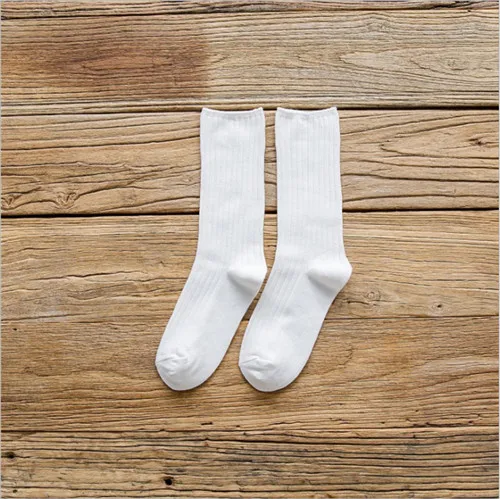 CHAOZHU Classic New Loose Socks Women 200 Needles Cotton Knitting Rib Solid Colors 14 Kinds of 4 Seasons Basic Daily Women Socks white