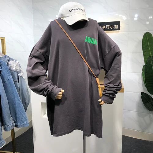 Весна и осень, пуловер с буквенным принтом на спине и длинным рукавом, женская футболка средней длины, свободная рубашка, топы больших размеров - Цвет: Dark Gray