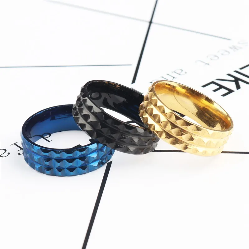 Irregular Stainless Steel Simple Couple Ring Three Rows Gold-color Love Wedding Rings For Women Men Jewelry