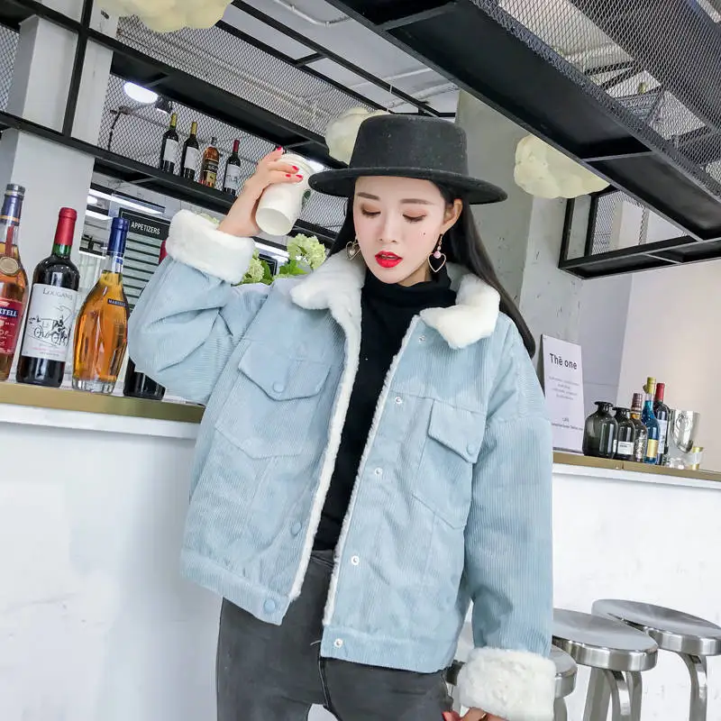 Idopy Cute Women`s Boyfriend Style Denim Jacket Fleece Lined Winter Thermal Warm Jeans Jacket and Coat Fur Collar For Female