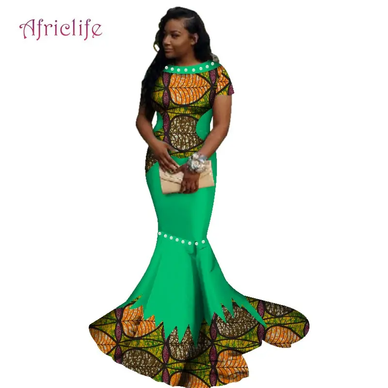 Африканские длинные платья для женщин, Африканский воск, цветочный принт, платье Базен Riche, одежда, традиционный жемчуг, дизайнерская одежда WY2608 - Цвет: 17