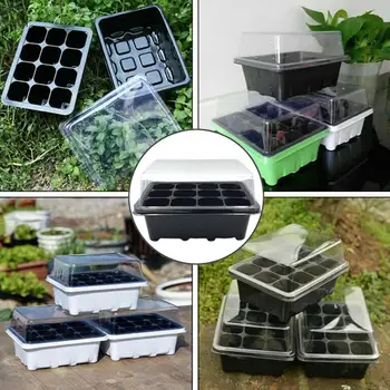 

12 Holes Nursery Pots Seedling Tray with Dome And Base Plant Germination Box for Succulent Planter Flower Garden Tool